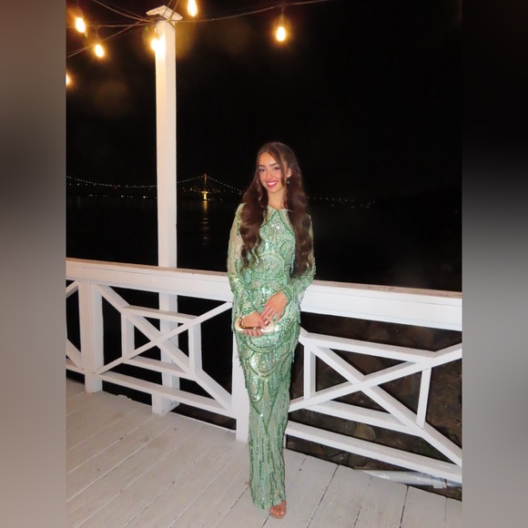 Albina Dyla Emerald Beaded Gown - Picture 3 of 5